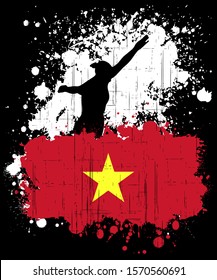 Vector illustration of a platform diving sports logo with the flag of Socialist Republic of Vietnam, isolated on black background