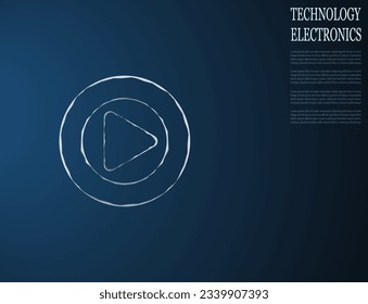 Ilustración vectorial del botón de reproducción. Energía, concepto de tecnología eléctrica. Icono del botón Reproducir en fondo azul oscuro.
