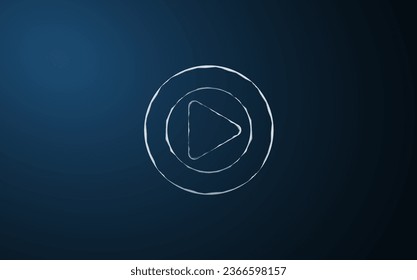 Vector illustration of play button. Energy, electrical technology concept. Play button icon on dark blue background.
