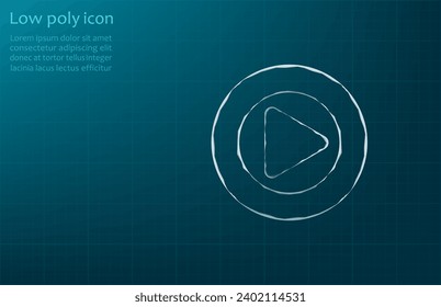 Vector illustration of play button. Energy, electrical technology concept. Play button icon on dark blue background.