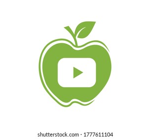 A vector Illustration with play button symbol with apple in green color 