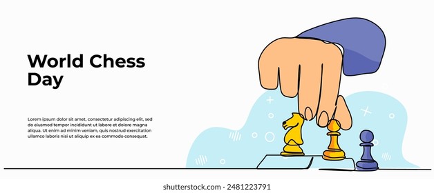 Vector illustration of play chess.Modern flat in continuous line style.