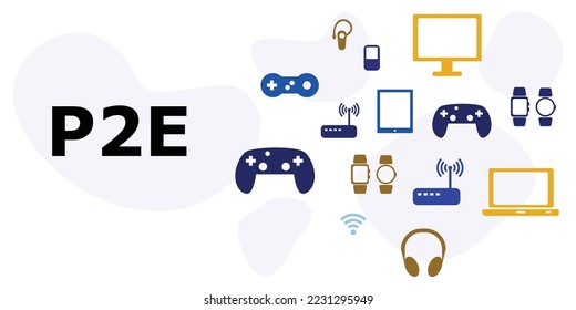 vector illustration for play to earn gaming computer devices for players and gaining money