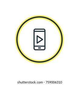 Vector Illustration Of Play Outline. Beautiful Phone Element Also Can Be Used As Multimedia Element.