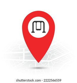 Vector illustration of Play School location. Simple icon in red color on White background.