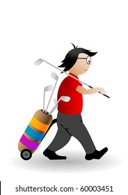 Vector illustration the player of a golf with sticks.