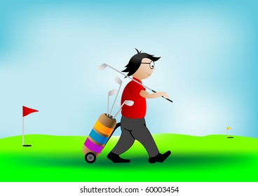 Vector illustration the player of a golf with sticks.