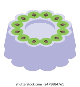 Vector illustration of a playful baby bib adorned with a green and purple design, featuring whimsical food elements