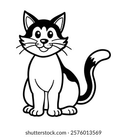Vector illustration of a playful cartoon cat in line art
