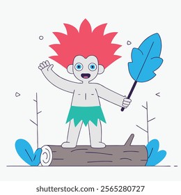 Vector illustration of a playful cartoon character with vibrant orange hair. Ideal for children's books, websites, or any project needing a fun, 