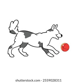 Vector Illustration of a Playful Dog Chasing a Ball: Pet Activity and Joyful Play