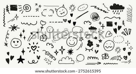 Vector illustration of playful doodles on a white background.