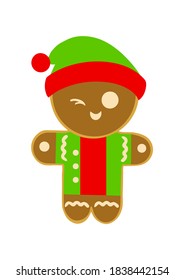 Ilustración vectorial de un hombre de jengibre juguetón sobre un fondo blanco. Navidad. Comida dulce tradicional, postre, saludo de diseño de decoración