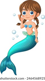 Vector illustration of a playful young mermaid