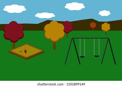 Vector illustration of a playground in autumn. 