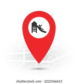 Vector illustration of Playground location. Simple icon in red color on White background.