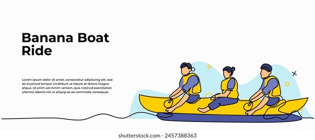 Vector illustration of  playing banana boat together. Modern flat in continuous line style.