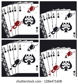 Vector illustration of a playing card combination called Dead Man Hand with blood stains on it