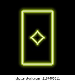 Vector illustration. playing card, diamond with neon effect, yellow glow, on a dark background. Neon sign for advertising publishers, nightclubs