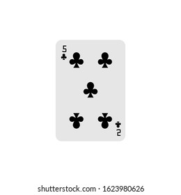 Vector illustration. Playing card Five of Clubs isolated on white background.