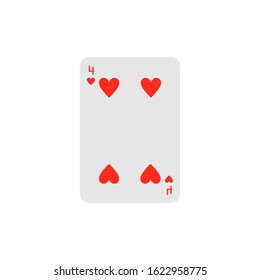 Vector illustration. Playing card Four of Hearts isolated on the white background.