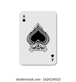 Vector illustration. Playing card isolated on white background. Ace of Spades with shadow.