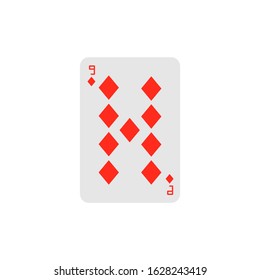 Vector illustration. Playing card Nine of Diamonds isolated on white background.
