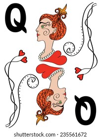 Vector illustration.  		 playing card with the queen of spades