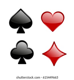  Vector illustration of playing card suit icons isolated on white background. 