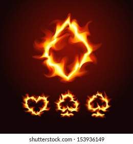 Vector illustration of playing card suits on fire