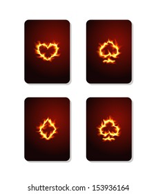 Vector illustration of playing card suits on fire