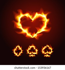 Vector illustration of playing card suits on fire