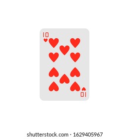 Vector illustration. Playing card Ten of Hearts isolated on white background.