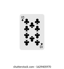 Vector illustration. Playing card Ten of Clubs isolated on white background.