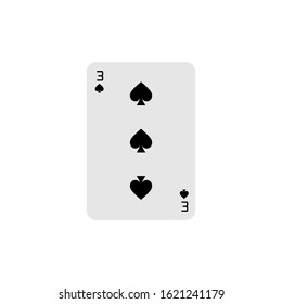 Vector illustration. Playing card three of Spades isolated on the white background.