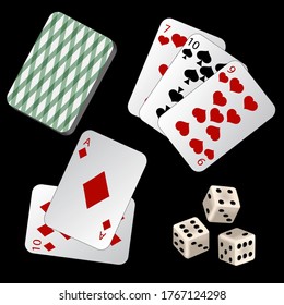 Vector illustration of playing cards and dice, casino