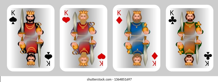 Vector illustration of playing cards from full set №2 , King of all colors