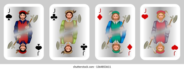 Vector illustration of playing cards from full set №2, Jack of all colors