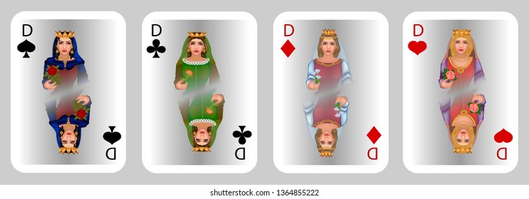 Vector illustration of playing cards from the full set №2, Lady of all colors