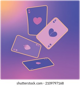 Vector illustration of playing cards with hearts and strawberries. An idea for postcards and invitations.