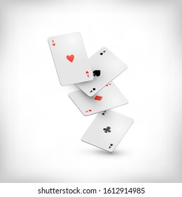 Vector illustration. Playing cards isolated on vignette background. Four aces with shadow.