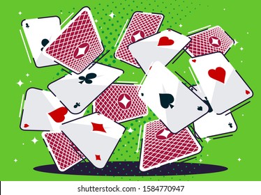 Vector Illustration Of Playing Cards In Poker Flying In The Air, Playing Cards Shirt, Gambling