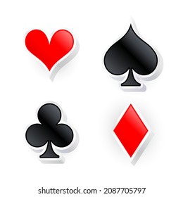 Vector illustration of playing cards suit symbols isolated on white background. 