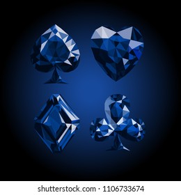 vector illustration playing cards symbol sign suit set deck diamond jewel gemstone crystal design gradient background low poly modeling blue colour 3 dimensions