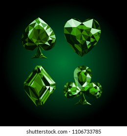 vector illustration playing cards symbol sign suit set deck diamond jewel gemstone crystal design gradient background low poly modeling