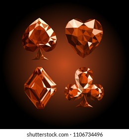 vector illustration playing cards symbol sign suit set deck diamond jewel gemstone crystal design gradient background low poly modeling