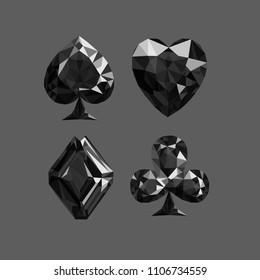 vector illustration playing cards symbol sign suit set deck diamond jewel gemstone crystal design gradient background low poly modeling