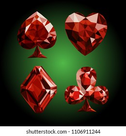 vector illustration playing cards symbol sign suit set deck diamond jewel gemstone crystal design gradient background low poly modeling