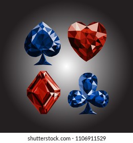 vector illustration playing cards symbol sign suit set deck diamond jewel gemstone crystal design gradient background low poly modeling