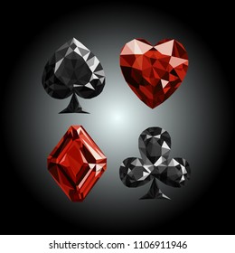 vector illustration playing cards symbol sign suit set deck diamond jewel gemstone crystal design gradient background low poly modeling